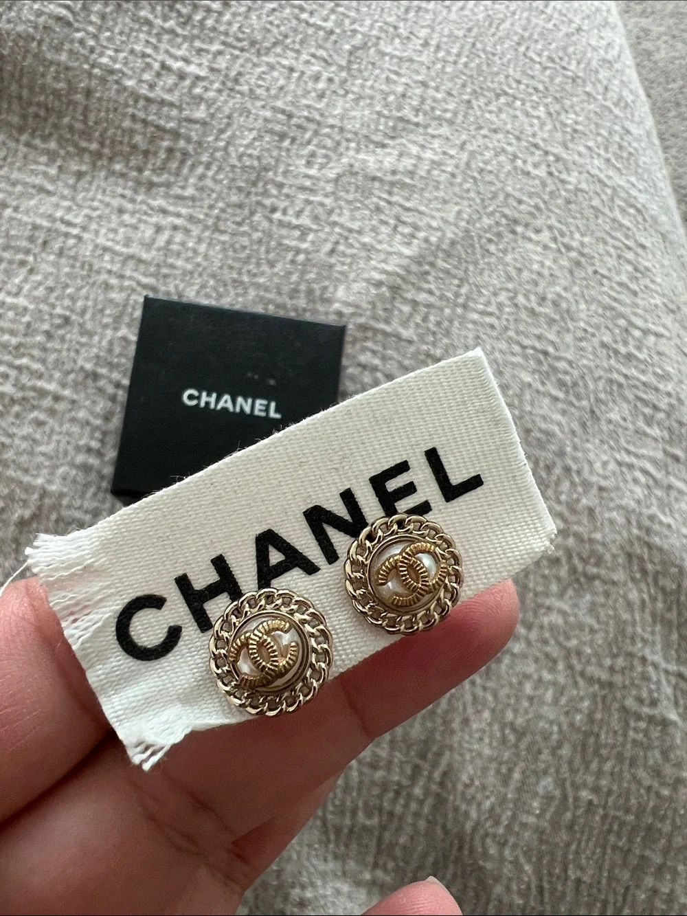 CHANEL Gold CC Rope-Trim Stud Earrings repurposed buttons